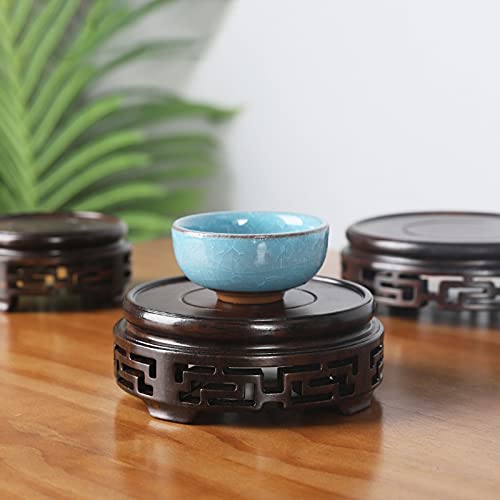 Small Buddha Statue Teapot & Vase Base - Unique Round Stone Bonsai Ornament, Wooden Carving Home Décor for Zen & Meditation Spaces (M)