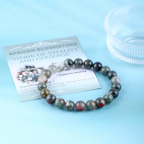 Bymitel Handmade Reiki Gemstone Stretch Bracelet, 4/6/8mm Natural Beauty & Spiritual Essence, Crystal Healing for Unisex Adults - color: African Bloodstone（ Stone of Vitality and Courage ）, size: 8mm