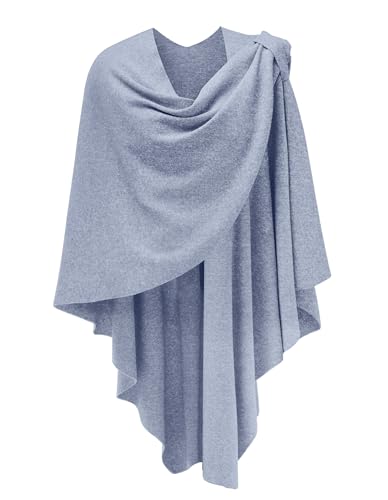 PULI Womens Large Cross Front Poncho Sweater Wrap Topper Knitted Elegant Shawls Cape for Fall Winter - color: 1-dusty Blue