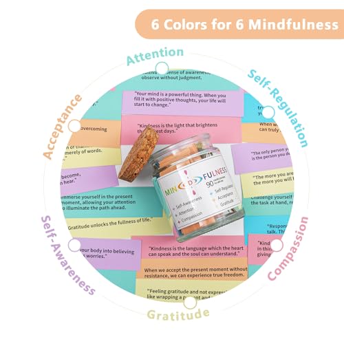 Mindfulness Affirmation Jar for Women,Mindful Meditation Cards,Self Care Relaxation Mental Health Stress Anxiety Relief Gifts for Women Men Friend Therapist,Yoga Retreat Therapy Meditation Accessories - style: Mindfulness