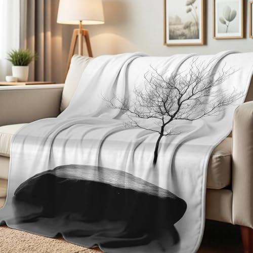 Zen Stone on Water Print Blanket Black and White Flannel Blanket Spa Throw for Home Bedding Couch Bed Yoga Room Meditation Decor Gifts (59"x78") - color: White, size: 59"x78"