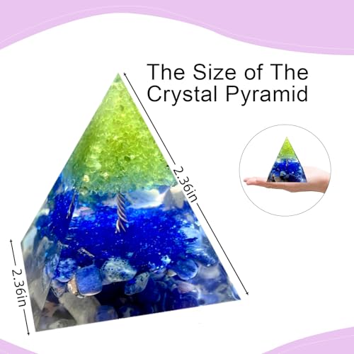 Tree of Life Orgone Pyramid,Natural Blue Veins Stone&Peridot Orgonite Healing Crystals Pyramid,Crystal Stone Positive Reiki Energy Generator Collection Wealth Lucky Meditation Tool(6cm) - color: Blue