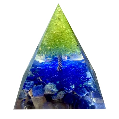 Tree of Life Orgone Pyramid,Natural Blue Veins Stone&Peridot Orgonite Healing Crystals Pyramid,Crystal Stone Positive Reiki Energy Generator Collection Wealth Lucky Meditation Tool(6cm) - color: Blue