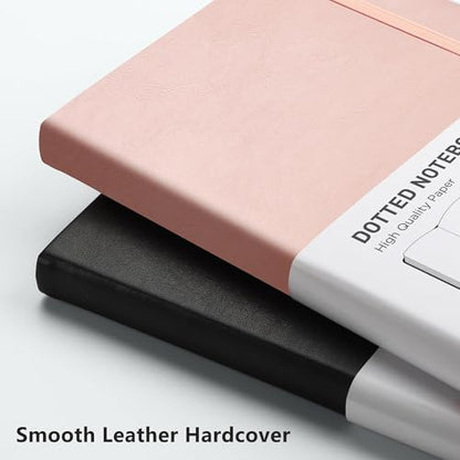 RETTACY Dotted Journal Notebook, 192 Pages, A5 Medium Size (5.7'' x 8.3''), Leather Hardcover, 100 GSM Thick Paper, for Journaling, Planning, Tracking (Rose Gold) - color: Rose Gold, style: Dotted