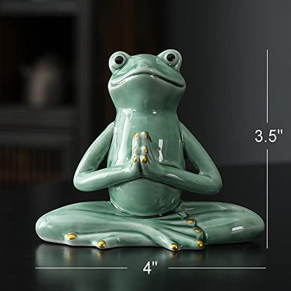 OwMell Ceramic Zen Frog Decor, Ceramic Yoga Pose Meditation Frog Staute for Home Zen Decoration - Prayer - style: Prayer