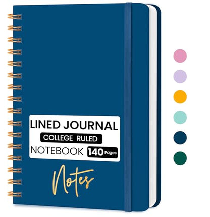 Lined Spiral Journal Notebook, A5 College Ruled Notebook for Journaling, Note-Taking, and Daily Planning, Durable Hardcover with an Elegant Design, Navy - color: G.Navy