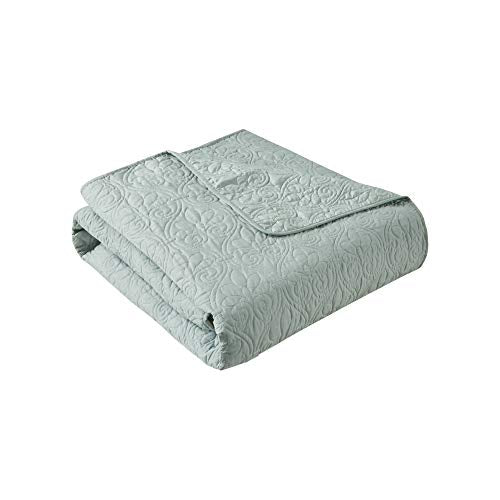 Madison Park Throw Blanket - Reversible Damask Quilting Design, Soft Pre-washed Microfiber, Cotton Filled Spread, Cozy Summer Blanket - Throw for Living Room Couch, Sofa, Bed, Quebec, 60x70", Seafoam - color: Seafoam, size: 60"x70"