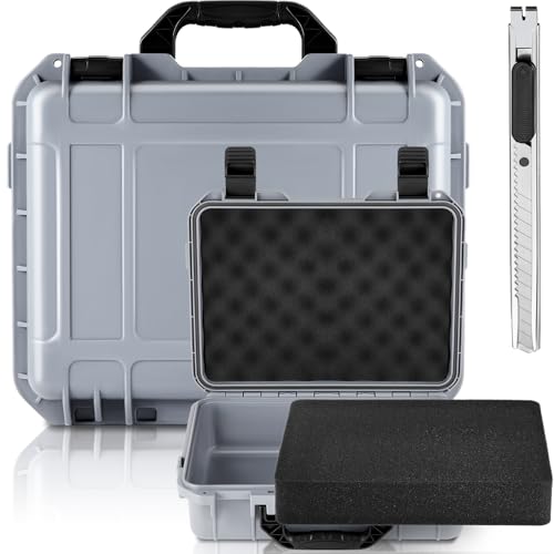 Relaxweex 1 Pcs Waterproof Hard Case with DIY Customizable Foam Insert Portable Protective Case with Knife for Camera Drones Equipments Tools Test Instruments(Gray,8.5 x 6.5 x 3.7 Inch) - color: Gray, size: 8.5 x 6.5 x 3.7 Inch