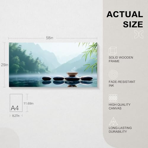 Iallbin Buddha Wall Art & Zen Wall Decor White Lotus on Water Canvas Painting - for Yoga Meditation Room, Spa & Bathroom, Iallbin Zen Stone Wall Art & Zen Wall Decor, Blending the essence of landscape artistry - for Yoga Meditation Room, Spa & Bathroom, G