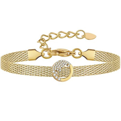 Mesh Link Gold Bracelet for Women 14K Gold Plated Clip Beads Dainty Bracelets Gift for Women - style: Gold-Wave
