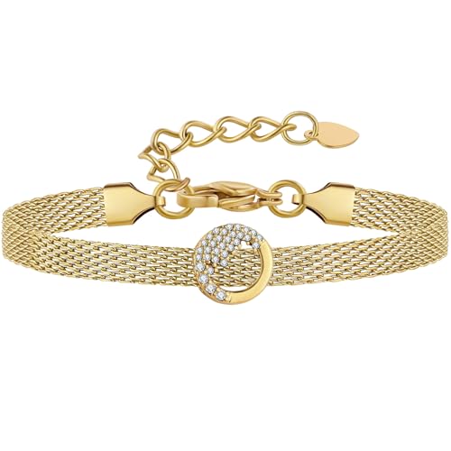 Mesh Link Gold Bracelet for Women 14K Gold Plated Clip Beads Dainty Bracelets Gift for Women - style: Gold-Wave