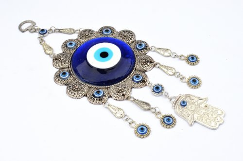 Blue Evil Eye with Hamsa Hand Protection Wall Hanging Ornament Decor Sunflower Design (with a Betterdecor Pouch)-006