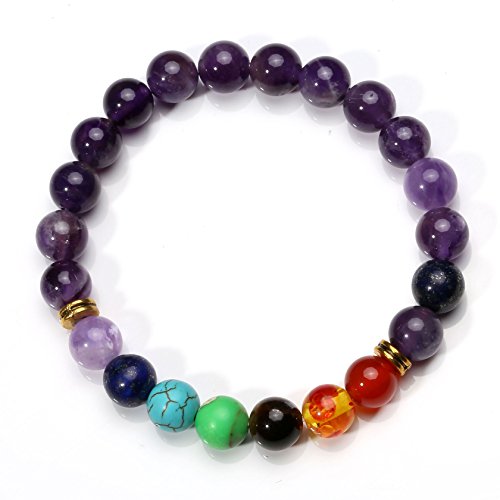 MILAKOO 7 Pcs Chakra Crystal Stone Bracelet Yoga Meditation Relax Anxiety Wristband for Women Men Gift