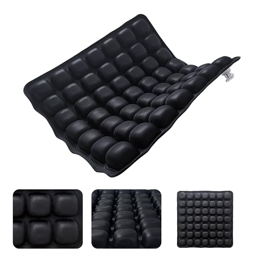 Inflatable Seat Cushion for Airplane Travel Portable Air Seat Cushion Pressure Relief with 49 Airbags TPU 15X15 Inches Black 1PSC
