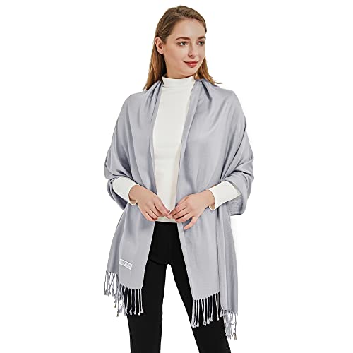 Soft Silky Pashmina Shawl Wraps Solid Colors Scarf for Wedding Evening Dresses - color: D-silver Grey