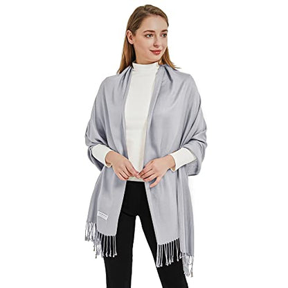 Soft Silky Pashmina Shawl Wraps Solid Colors Scarf for Wedding Evening Dresses - color: D-silver Grey