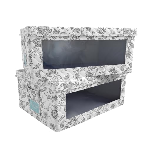 Martha Stewart Essential Collapsible Stackable Decorative Home Storage Organization With Lidded Tops, Set of 2 Lidded Storage Boxes, Bedford Floral - size: Set of 2 Lidded Storage Boxes