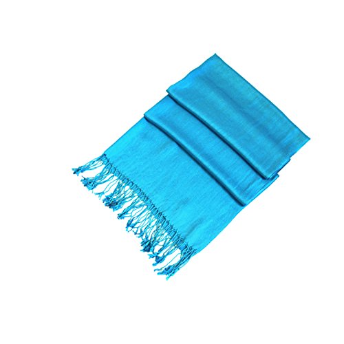 Sakkas Large Soft Silky Pashmina Shawl Wrap Scarf in Solid Colors - color: Turquoise