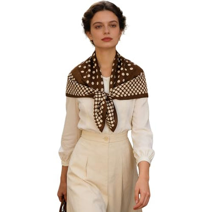 35" Head Scarf Large Square Scarf Like Cotton Hairscarf Fashion Scarves Bandana Night Sleeping Wraps for Women B01 - color: Brown-white Polka Dots