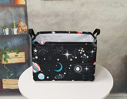 Storage Basket Home Shelf Basket Kids Organizer Box Clothes Laundry Hamper Nursery Bin Gift Laundry Basket with Handles for Home (Black Planet) - color: Black Planet