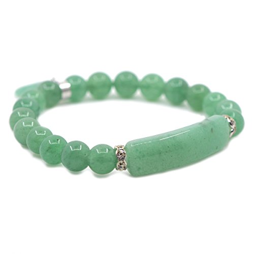 Justinstones Gem Semi Precious Gemstone Love Heart Charm Stretch Beaded Bracelet Unisex - color: Green Aventurine