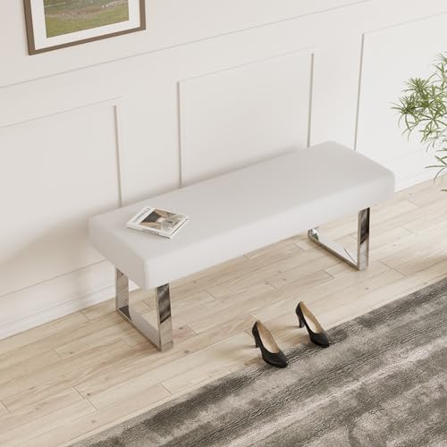 JIEXI Bedroom Bench Bed end upholstered Bench Indoor Corner Small Bench, with Metal Legs, for entryway Dining Room Kitchen and Living Room, Plant Bench, Footstool - color: White, size: 45 IN