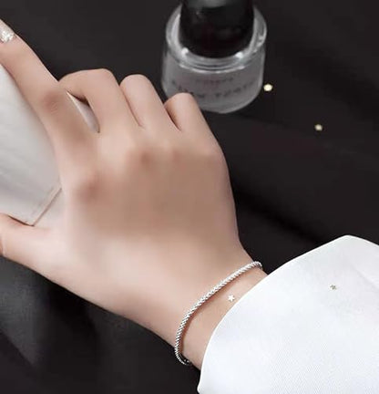 QLKILYR Dainty Shiny Silver 18K White Gold Plated Simple Chain Bracelet for Women