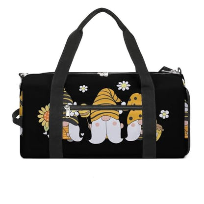 Sunflower Bee Cute Cartoon Gnome Black Large Capacity Portable Fitness Bag, Easy to Carry - color: Sunflower Bee Cute Cartoon Gnome Black