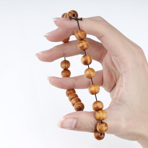 Mens Womens 8mm/10mm Wood Beads Bracelet Stretchable Tibetan Beads Buddhist Prayer Mala - color: Oiled pine