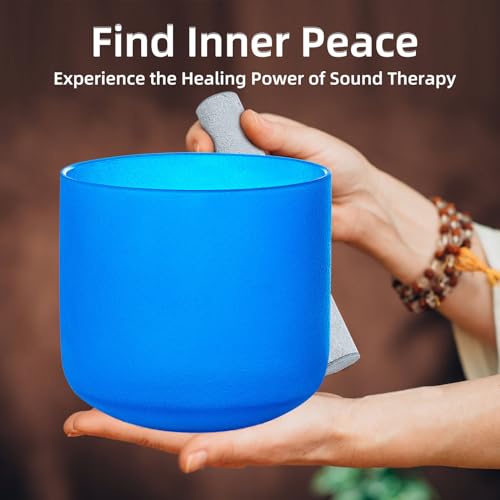 8 Inch Blue G Note 432hz Throat Chakra Crystal Singing Bowl Healing with Carrying Case and Rubber Mallet Suede Strikers Oring - color: Blue G Note, size: 8 inch