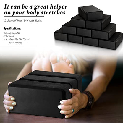 10 Pcs Foam Eva Yoga Blocks Non Slip Lightweight Bricks Yoga Bulk Supportive Blocks Prop Accessories for Pilates Stretching and Meditation Women Men Yogi Beginners, Black