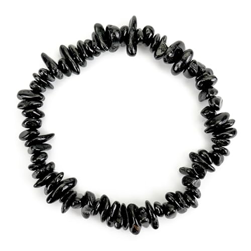 Bracelets for Men & Women - Natural Gemstone Raw Beads Stretch Bracelet, Irregular Chips Healing Crystal Jewelry. Anxiety Relief for Stress & Negative Energy Protection. - color: Black Tourmaline