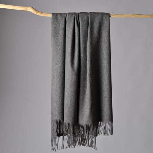 CUDDLE DREAMS Premium Cashmere Throw Blanket with Fringe, Luxuriously Soft (Gray) - color: Gray