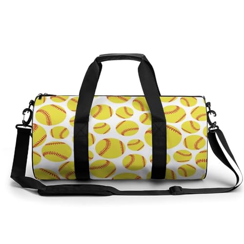 Softball Yellow Cylindrical Portable Fitness Bag, Large Capacity Handbag - color: softball yellow