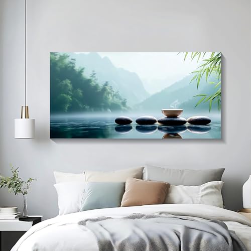 Iallbin Buddha Wall Art & Zen Wall Decor, White Lotus on Water Canvas Painting - for Yoga Meditation Room, Spa & Bathroom,Iallbin Zen Stone Wall Art & Zen Wall Decor, Blending the essence of landscape artistry - for Yoga Meditation Room, Spa & Bathroom, G