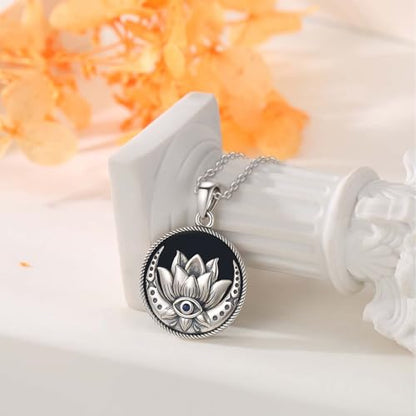 Evil Eye Necklace for Women 925 Sterling Silver, Protection Necklace with Blue Evil Eye Charm, Evil Eye/Lotus Pendant Jewelry, Birthday Christmas Gifts for Her - style: Lotus Evil Eyes 05