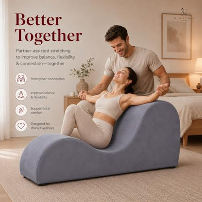 Naomi Home Yoga Chair for Adults - Ergonomic Yoga Chaise Lounge Bench, Wood & Metal Frame, 330 lb Capacity, Upholstered Microfiber Lounge for Deep Stretching, Relaxation & Creative Comfort - Gray - color: Grey