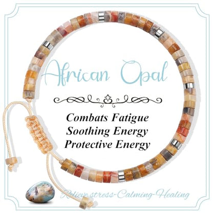 CASDAN Natural Crystal Beaded Bracelet for Women Natural Stone Adjustable Braided Rope Bracelets Spiritual Bracelet Inspirational Gifts - color: African Opal