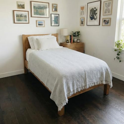 Bed Blanket, Lightweight, Cotton-Rich Blend, 100% Recycled Cotton, Twin Size (57 x 79 Inch), Textured Woven Bedding, Easycare, Breathable Layering, Summer Coverlet, Warm Gray - color: Warm Gray, size: Twin