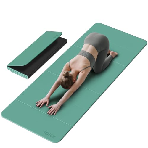 Foldable Extra Large Yoga Mat 74"×31.5", 8mm Double-Sided Non Slip Lightweight Fitness Mat for Man & Woman, Portable for Home Studio & Travel - color: Green+Black
