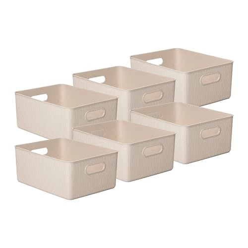 Superio Eco-Friendly Decorative Plastic Basket Open Home Storage Bins Organizer Baskets, Large (6 Pack) Container Boxes for Organizing Closet Storage Bins for Shelves Drawer Shelf 15 Liter - color: Eco-Friendly, size: 15 Liter (6 Pack)