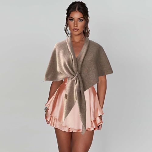 Shawl Wraps For Women,Womens Knitted Knotted Shawls Wool Cashmere Shoulder Top Sweater Shawl Scarf for Fall Winter - color: Khaki