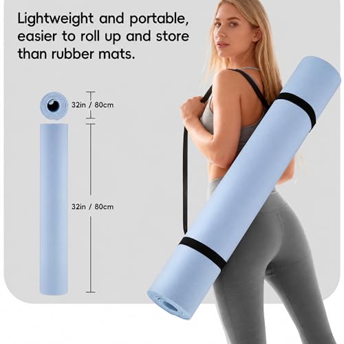 Extra Wide Yoga Mat 72" x 32", 6mm Non Slip TPE Exercise Mat with Carrying Strap, Large Workout Mat for Yoga, Pilates, Stretching, HIIT & Home Gym - color: Ice Blue
