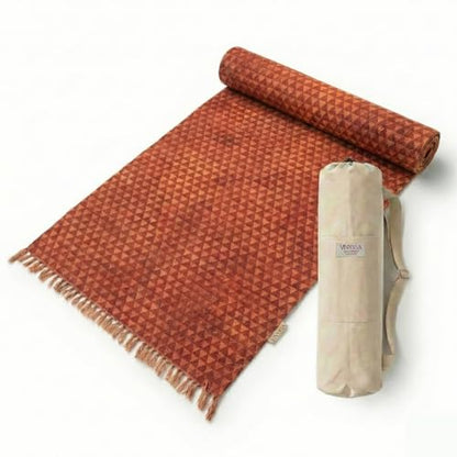 VINYASA Handwoven Cotton Yoga Rug Mat – Naturally Dyed | Absorbent, Washable Yoga Mat/Fitness Rug, Hatha, Pilates & Meditation - Non-Slip Grip | Extra Long & Wide | Trikon Series - color: Madder