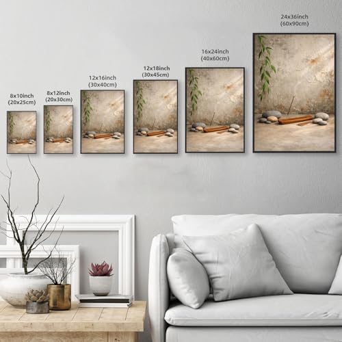 Framed Zen Incense and Stones Poster Canvas Print Art Rustic Minimalist Aesthetic Wall Art Painting Pictures Wall Decor Elegant Home Decor for Living Room Bedroom Office Decoration (Black framed,16L"X24W")