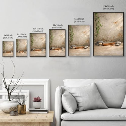 Framed Zen Incense and Stones Poster Canvas Print Art Rustic Minimalist Aesthetic Wall Art Painting Pictures Wall Decor Elegant Home Decor for Living Room Bedroom Office Decoration (Black framed,16L"X24W")