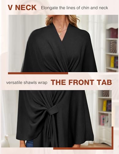 PULI Women's Elegant Shawl Wraps Soft Open Front Poncho Sweater for Spring Fall Winter - color: Front Tab-black