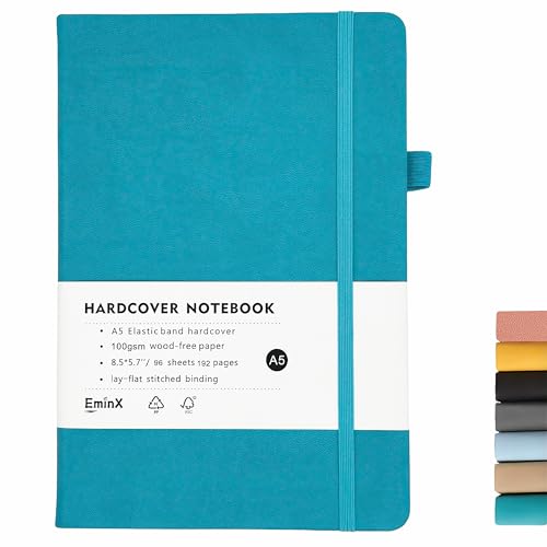 Hardcover Lined Journal Notebook, 192 Pages A5 Notebooks College Ruled, Journal for Women & Men, Notebooks for Note Taking/School/Work, 100GSM, 5.7" x 8.5" (Blue) - color: Blue