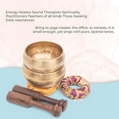 Tibetan Singing Bowl Set - Authentic Cuencos Tibetanos for Sound Healing, Meditation & Chakra Balancing - Includes Cushion, Mallet-Unique Spiritual Gifts for Women and Men (2 Chakra Set) - color: 2 Chakra Set