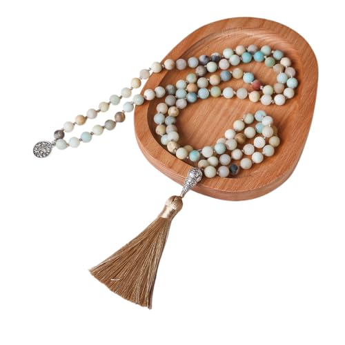 8mm 108 Mala Beads Wrap Bracelet Necklace for Yoga Charm Bracelet Natural Gemstone Jewelry for Women Men - color: Wood with Lotus